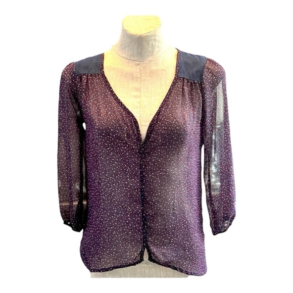 LILY ROSE BLUE AND FLORAL PURPLE BLOUSE-SIZE SMALL - Picture 8 of 9